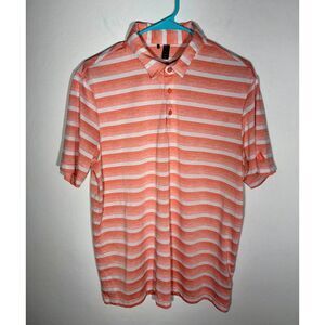 Adidas Men’s Striped Golf Polo Shirt Large Orange White Performance Top